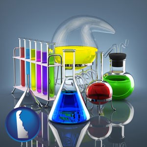 colorful chemicals - with Delaware icon